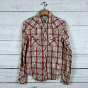 True Religion Red and Cream Checkered Button Down Shirt